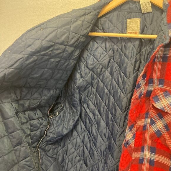 VTG 90s Outdoor Exchange Flannel Shacket Jacket Mens Medium M Plaid Quilted Red - Picture 15 of 16